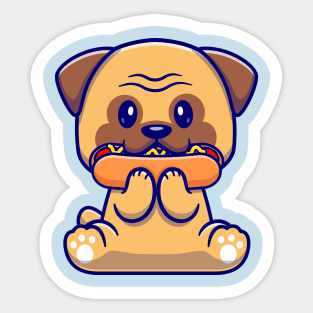 Cute Pug Dog Eating Hot Dog Cartoon Sticker